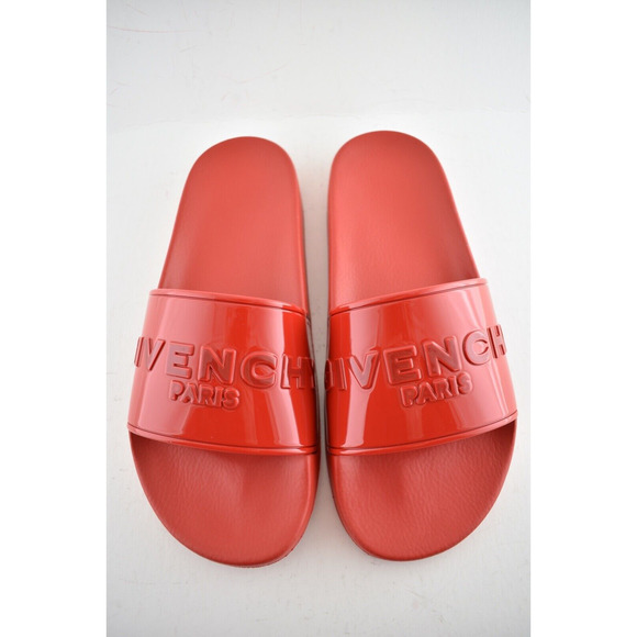 Givenchy Paris Red Rubber Logo Embossed Slide On Pool Sandal Flip Flop Flat 41 - Picture 8 of 12